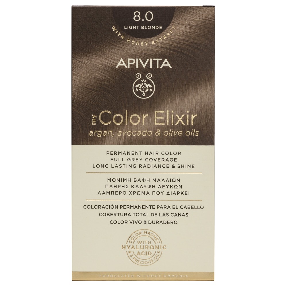 Apivita | My Color Elixir Μόνιμη Βαφή Μαλλιών No 8.0 Ξανθό Ανοιχτό | 50ml