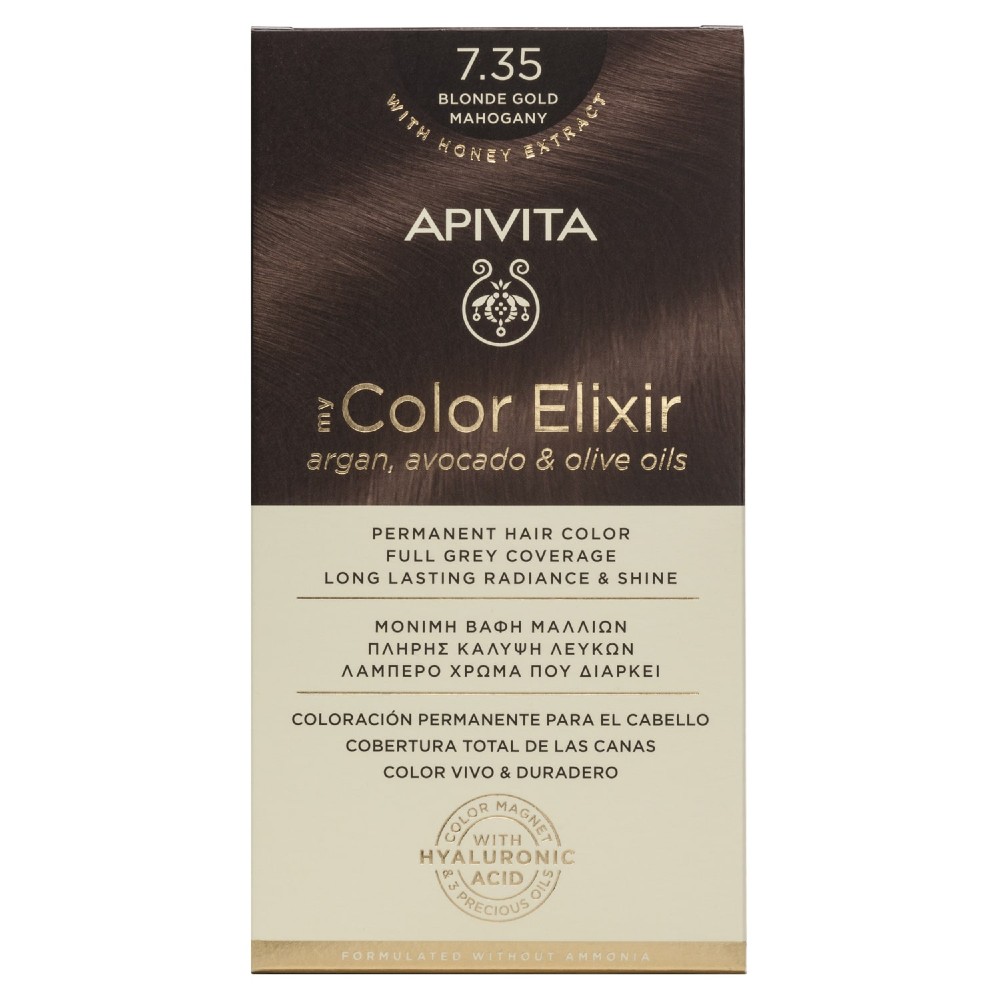 Apivita | My Color Elixir Μόνιμη Βαφή Μαλλιών No 7.35 Ξανθό Μελί Μαονί | 50ml