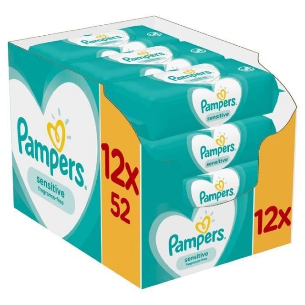 Pampers | Sensitive Wipes | Μωρομάντηλα για το ευαίσθητο δερματάκι του μωρού | 12 x 52 τεμ