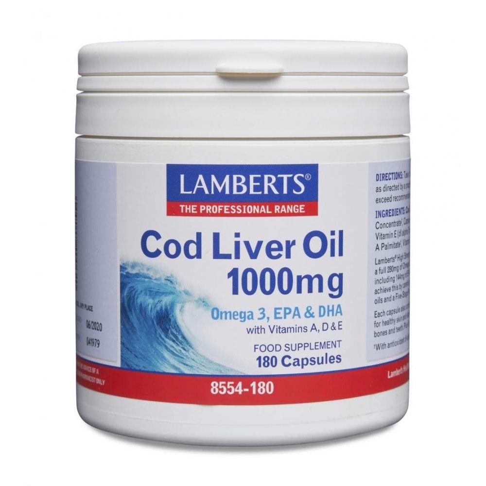 Lamberts | Συμπλήρωμα Διατροφής Cod Liver Oil 1000mg | Μουρουνέλαιο Ωμέγα-3 | 180caps