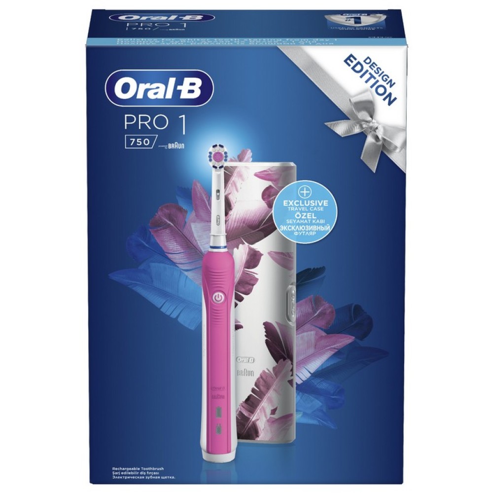 Oral-B | Επαναφορτιζόμενη Ηλεκτρική Οδοντόβουρτσα Pro 1 750 Pink & ΔΩΡΟ Θήκη Ταξιδίου
