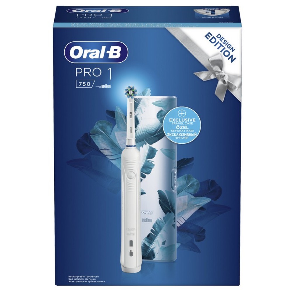 Oral-B | Επαναφορτιζόμενη Ηλεκτρική Οδοντόβουρτσα Pro 1 750 White & ΔΩΡΟ Θήκη Ταξιδίου