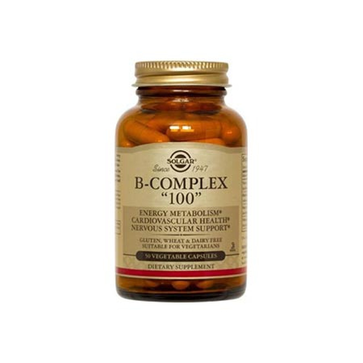 Solgar | B-Complex 100 |Συμπλήρωμα Διατροφής Συμπλέγματος Βιταμινών Β | 50 Φυτοκάψουλες