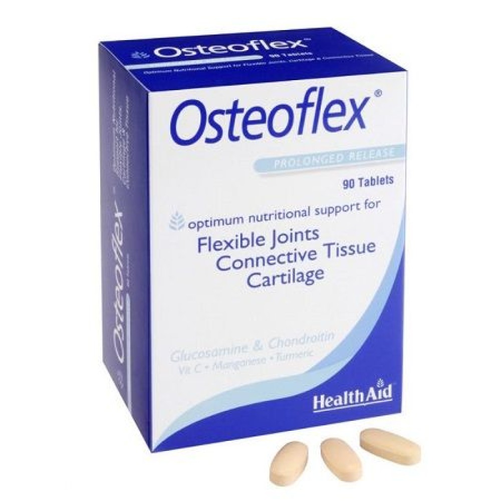 Health Aid | Osteoflex | Συμπλήρωμα Διατροφής  με Γλυκοζαμίνη, Χονδροϊτίνη, Κουρκουμίνη και Βιταμίνη C | 90tabs