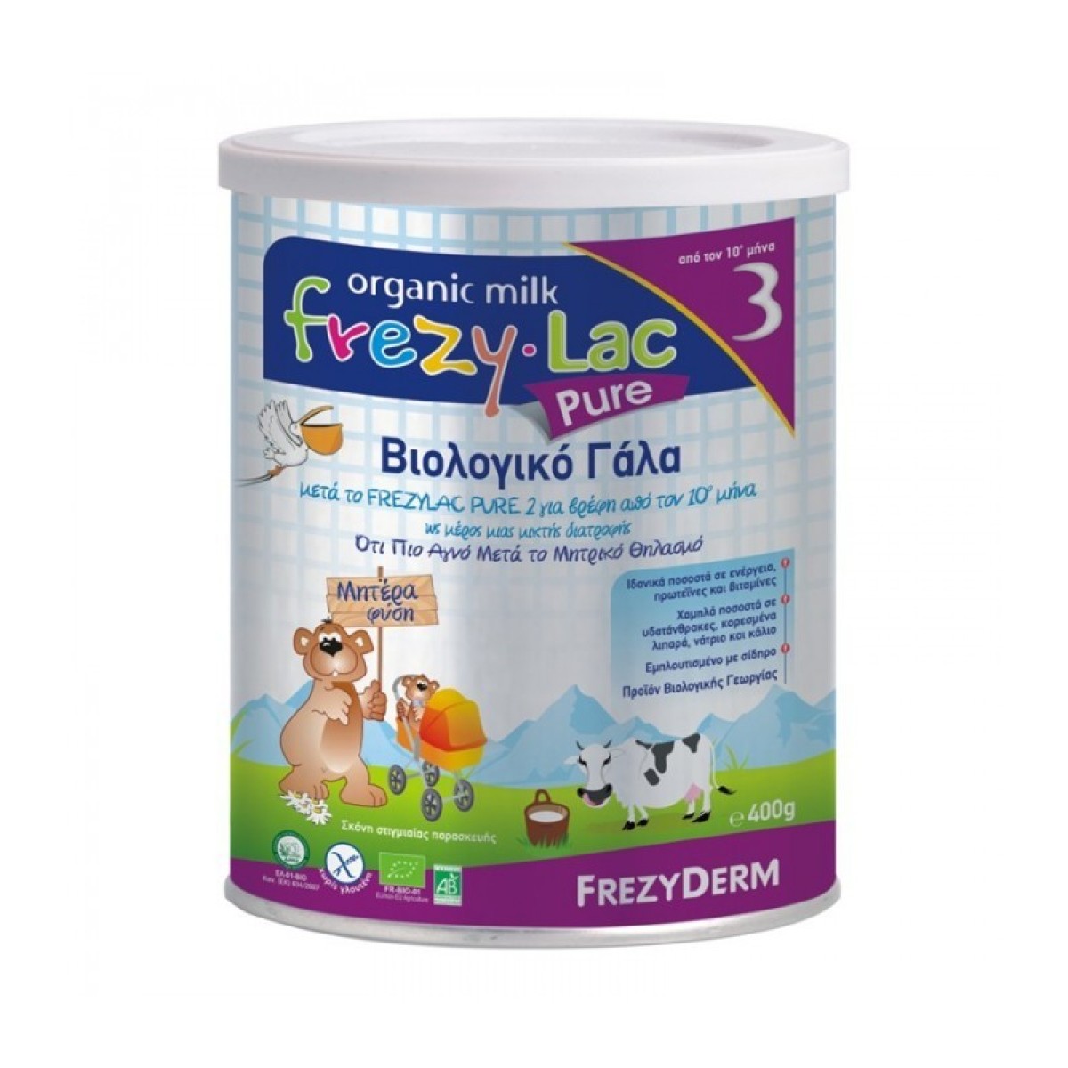 Frezy-Lac | Organic Milk Pure 3 | Βιολογικό Γάλα 3ης Βρεφικής Ηλικίας από τον 10ο Μήνα| 400gr