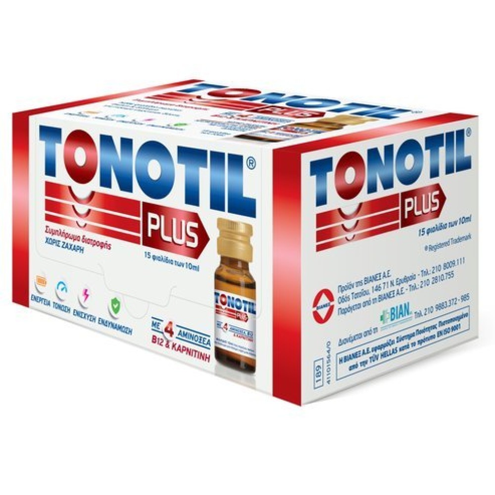 Tonotil Plus | Συμπλήρωμα Διατροφής με Καρνιτίνη ,B12 και 4 Αμινοξέα |15x10ml