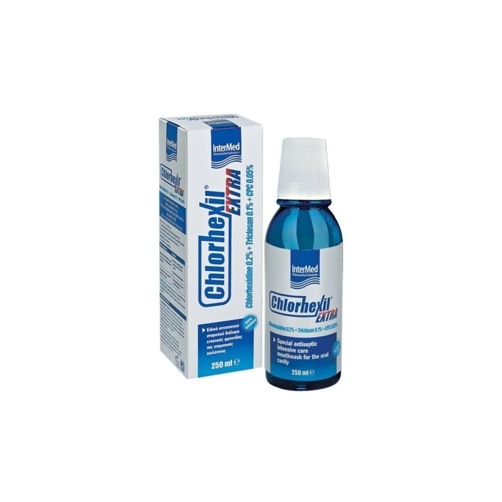 Intermed | Chlorhexil Extra |Στοματικό Διάλυμα Χλωρεξιδίνης 0,20% , Triclosan 0.1% , cpc 0.05% χωρίς οινόπνευμα  | 250 ml