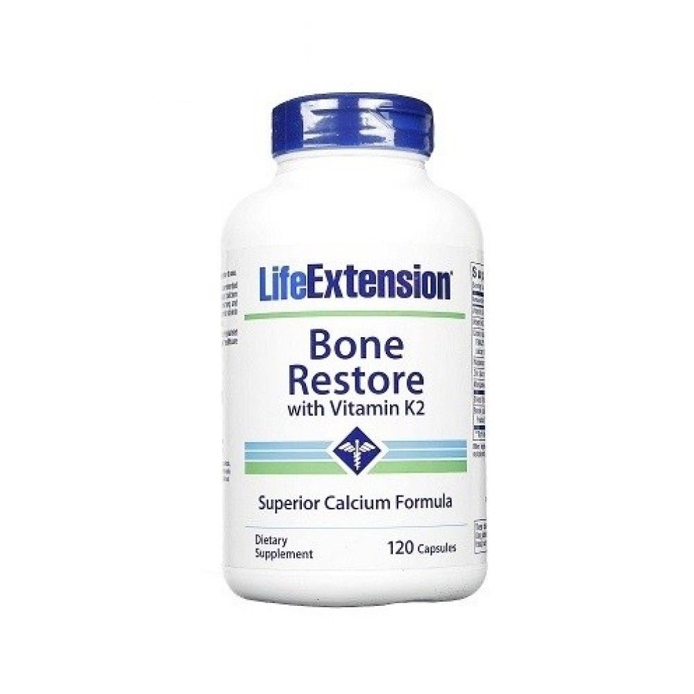 Life Extension | Bone Restore With Vitamin K2 | Ισχυρή Φόρμουλα Ασβεστίου  Μαζί με Μέταλα, D3 και Κ2 |120 caps