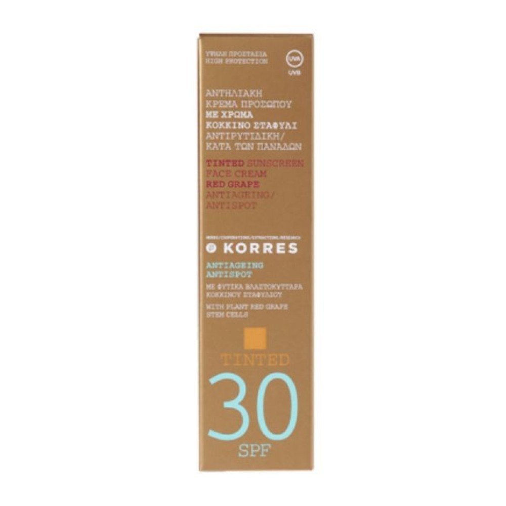 Korres| Sunscreen Face Antispot Teinte Red Grape SPF30| Αντηλιακή Κρέμα Προσώπου Με Χρώμα  Αντιρυτιδική Κατά των Πανάδων| 50ml