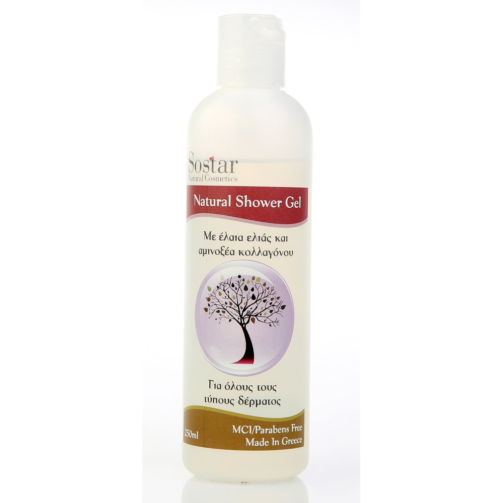 Sostar | Natural Shower Gel | Απαλό Αφρόλουτρο με Έλαιο Ελιάς και Αμινοξέα Κολλαγόνου | 250 ml