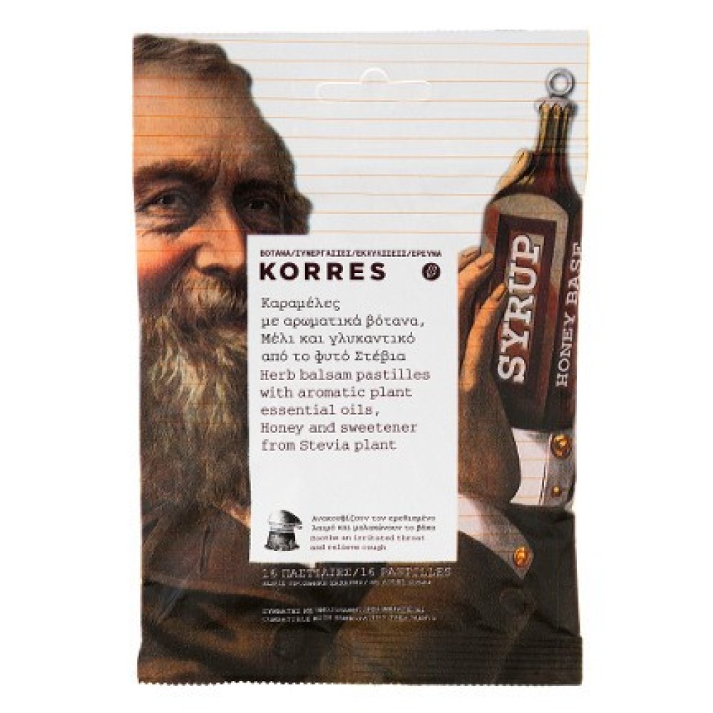 Korres | Herb Balsam Pastilles Aromatic Plant & Honey| Καραμέλες με Αρωματικά Βότανα, Μέλι & Στέβια | 16 Παστίλιες