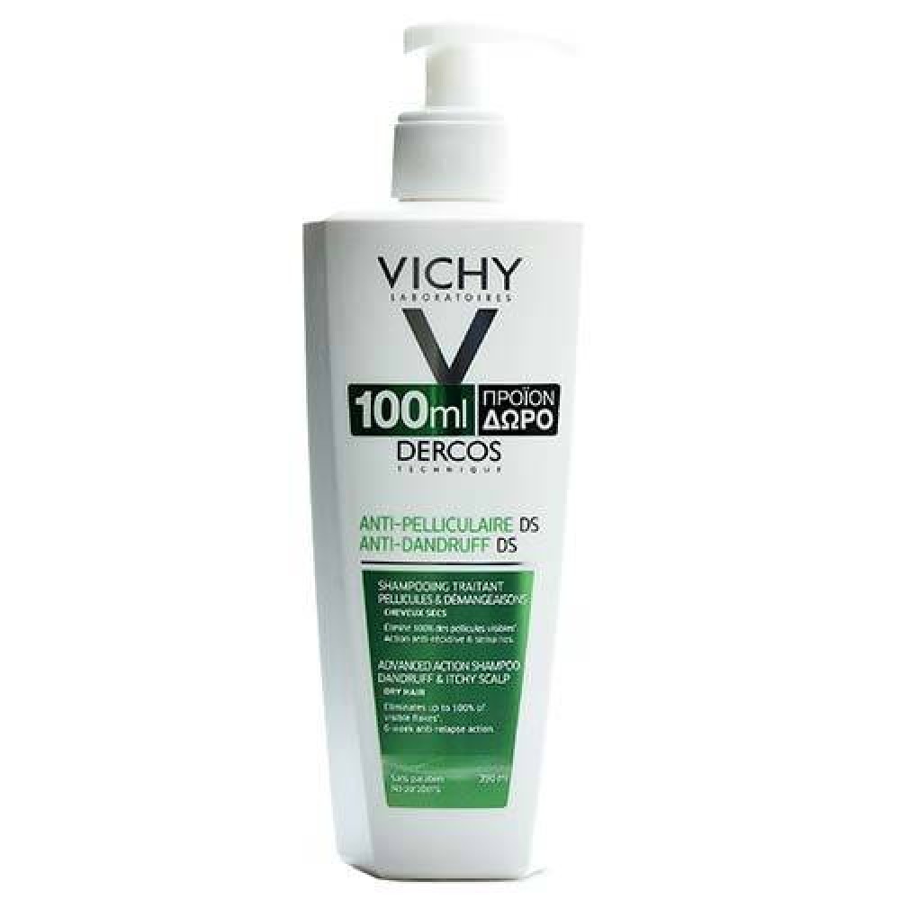 Vichy | Decros Anti Dandruff Ds | Σαμπουάν για Πιτυρίδα & Ξηροδερμία για Ξηρά Μαλλιά | 300ml & 100 ml Δώρο