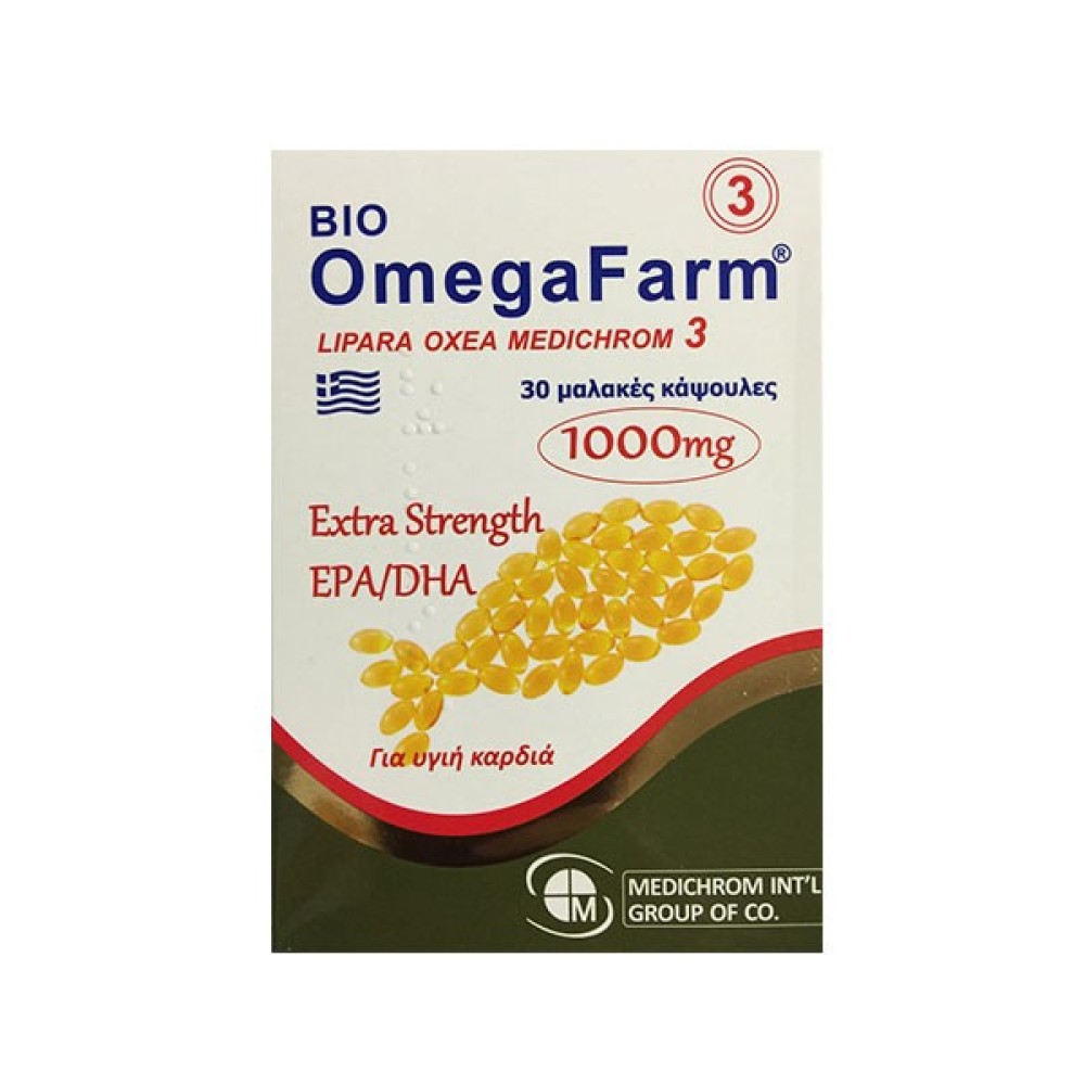 Medichrom | Bio OmegaFarm 3| Συμπλήρωμα Διατροφής με Ωμέγα-3 Πολυακόρεστα 1000mg για την Λειτουργία  Καρδιάς | 30caps