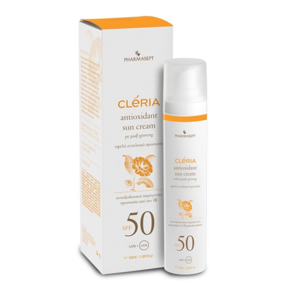 Cleria | Antioxidant Sun Cream  SPF 50 | Αντηλιακή Κρέμα Προσώπου με Αντιοξειδωτικούς & Ενυδατικκούς Παράγοντες | 50ml