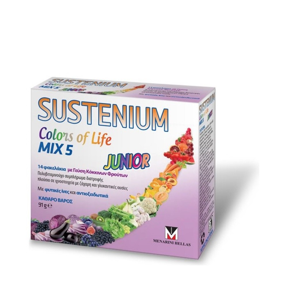 Menarini | Sustenium Colors of Life Mix 5 Junior | Πολυβιταμινούχο Συμπλήρωμα Διατροφής για Παιδιά | 14 φακελάκια