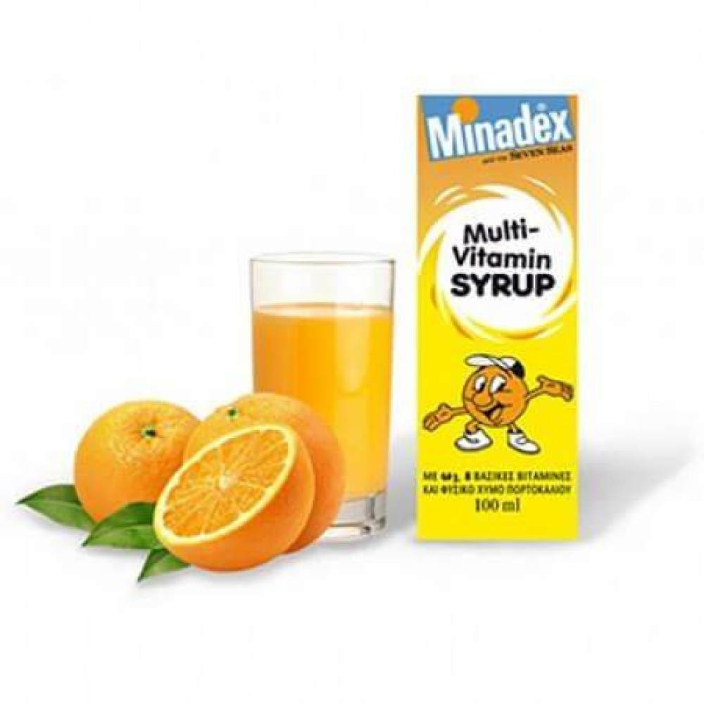 Minadex Multi Vitamin Syrup | Πολυβιταμινούχο Σιρόπι με Ω3 για Παιδιά με Γεύση Πορτοκάλι | 100ml