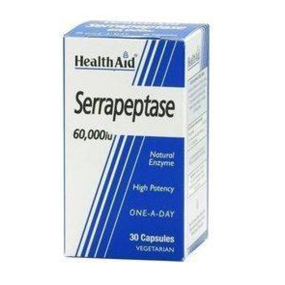 Health Aid |Serrapeptase 60.000iu | Συμπλήρωμα Σερραπεπτάσης Κατάλληλο για Φλεγμονές & Οιδήματα | 30 caps