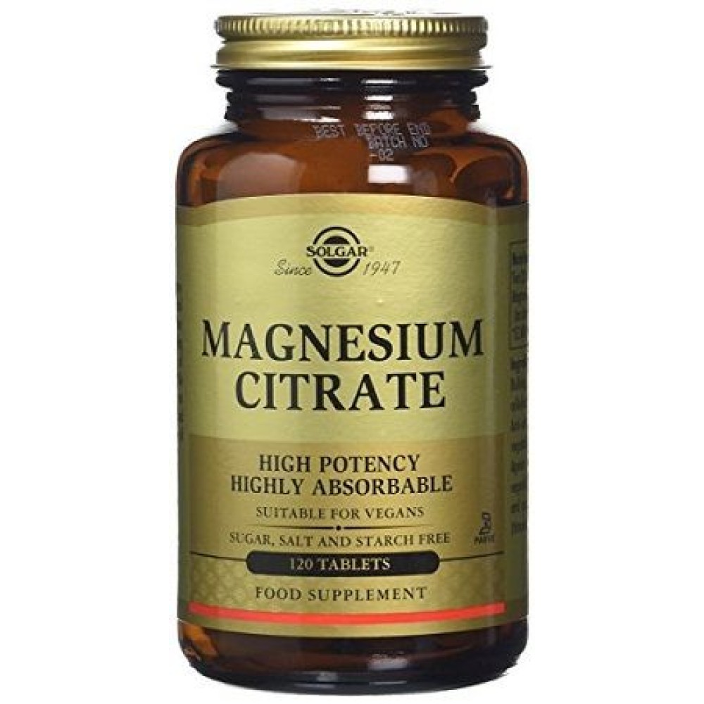 Solgar | Magnesium Citrate | Κιτρικό Μαγνήσιο για Τόνωση Νευρικού & Μυϊκού Συστήματος | 120tabs