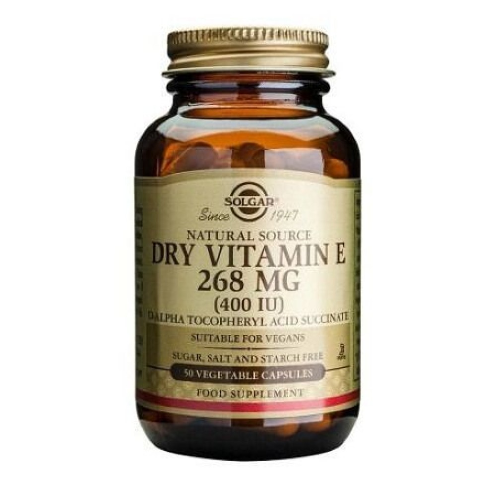 Solgar | Dry Vitamin E 400 IU 268 MG | Συμπλήρωμα Διατροφής d-Αλφα Τοκοφερόλη -Βιτ. Ε | 50caps