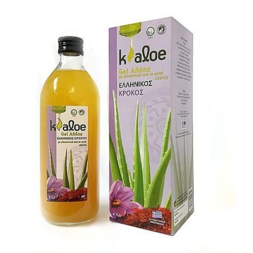 Kaloe | Aloe Vera Gel Greek Crocus | Φυσικός Χυμός Βιολογικής Αλόης με Ελληνικό Κρόκο | 1lt