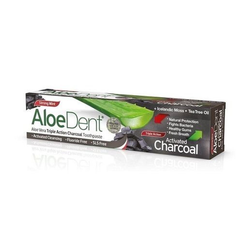Optima | Aloedent Activated Aloe Vera Triple Action Charcoal | Οδοντόκρεμα με Ενεργό Άνθρακα & ΔΩΡΟ Οδοντόβουρτσα| 100ml