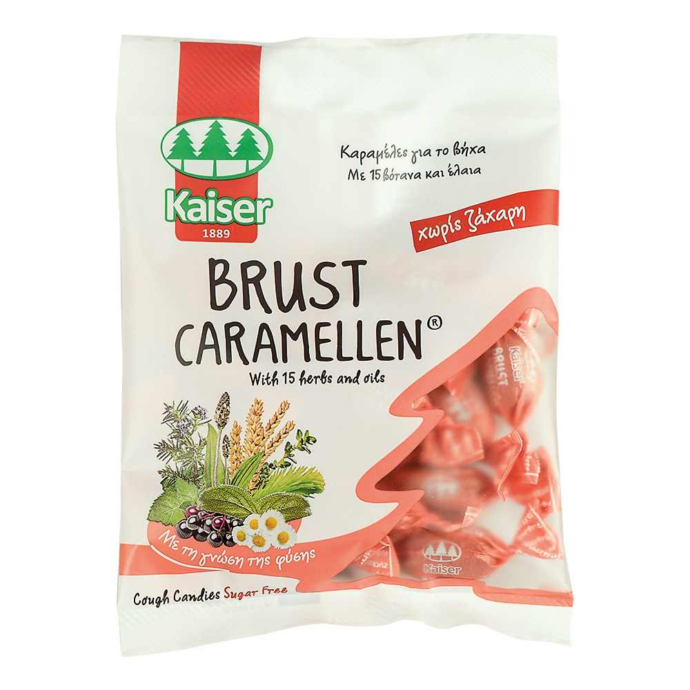 Kaiser | Brust Caramellen | Καραμέλες για το Βήχα με 15 Βότανα & Έλαια | 60gr