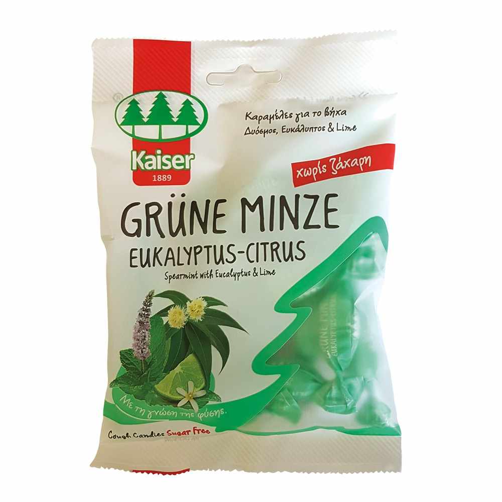 Kaiser | Grüne Minze | Καραμέλες για το Βήχα με Μέντα - Ευκάλυπτο - Lime | 60gr