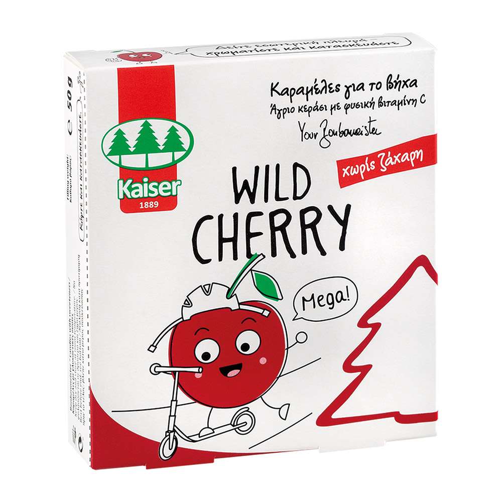 Kaiser | Wild Cherry | Παιδικές Καραμέλες για το Βήχα Άγριο Κεράσι με Φυσική Βιταμίνη C | 50gr