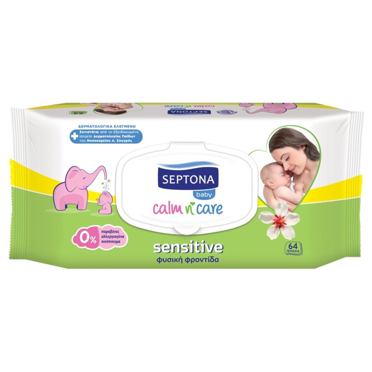 Septona | Calm n\' Care Sensitive | Μωρομάντηλα με Αμυγδαλέλαιο | 64τεμ.
