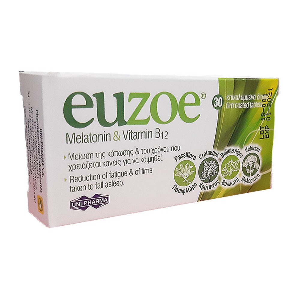 Uni-Pharma | Euzoe Melatonin & Vitamin B12 | 30 ταμπλέτες