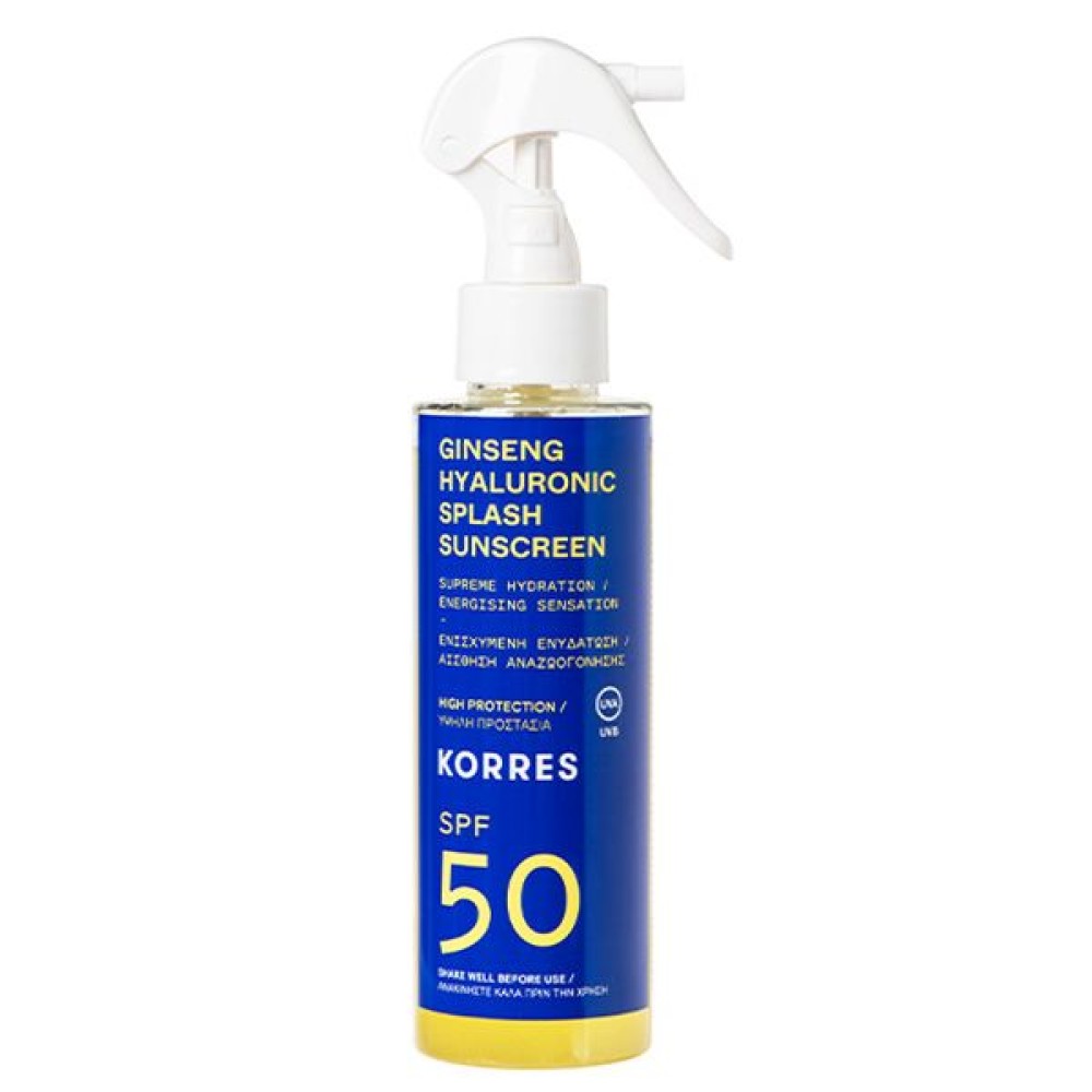 Korres | Ginseng & Hyaluronic Splash Sunscreen SPF50 Αντηλιακό Ginseng & Υαλουρονικό με Υψηλή Προστασία για Πρόσωπο & Σώμα |150ml