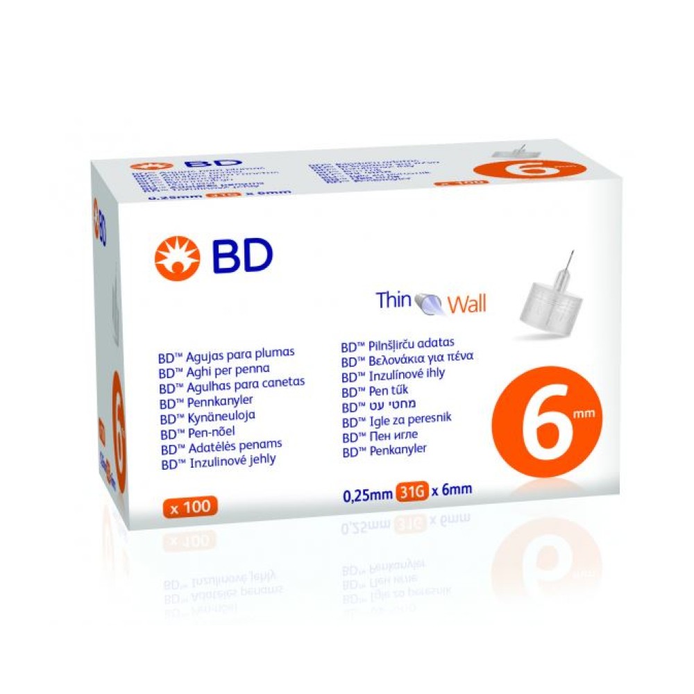 BD | Βελόνες για Πένες Ινσουλίνης 0.25mm 31G X 6mm |100τμχ