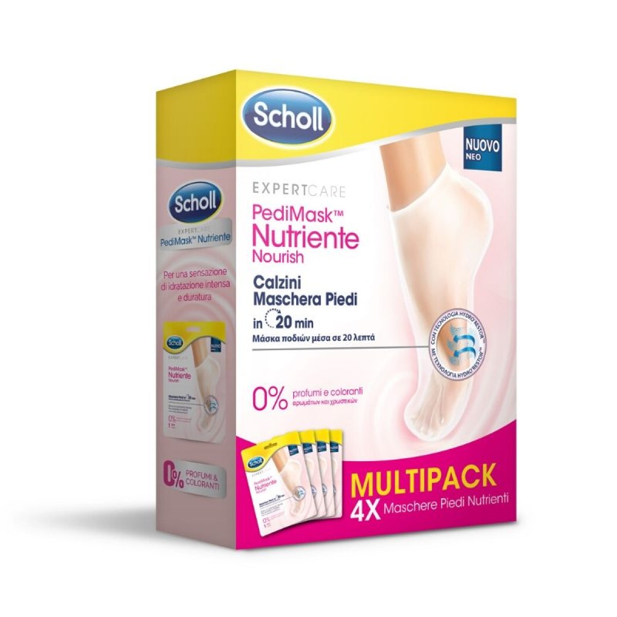 Scholl | PediMask Nutriente Nourish 0% Μάσκα Ποδιών Χωρίς Αρώματα & Χρωστικές | 4 ζευγάρια