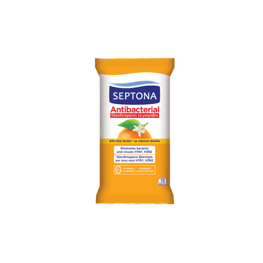 Septona | Αντιβακτηριδιακά Μαντηλάκια Χεριών με Άρωμα Ανθός Πορτοκαλιού | 15τμχ.
