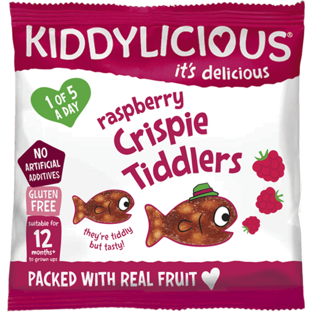 Kiddylicious | Crispie Tiddlers Raspberry Ψαράκια Βατόμουρο από τον 12ο Μήνα | 12gr