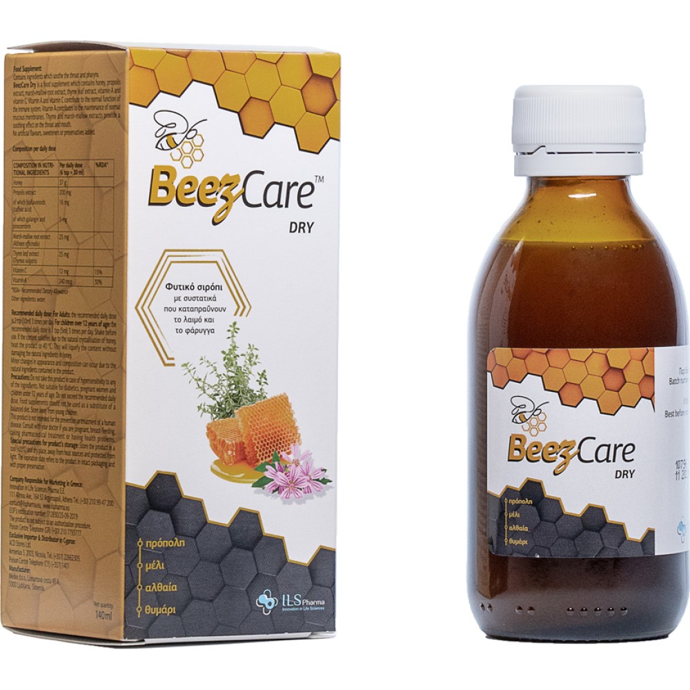 ILS Pharma | BeezCare Dry Φυτικό Σιρόπι που Καταπραΰνει το Λαιμό & το Φάρυγγα | 140ml