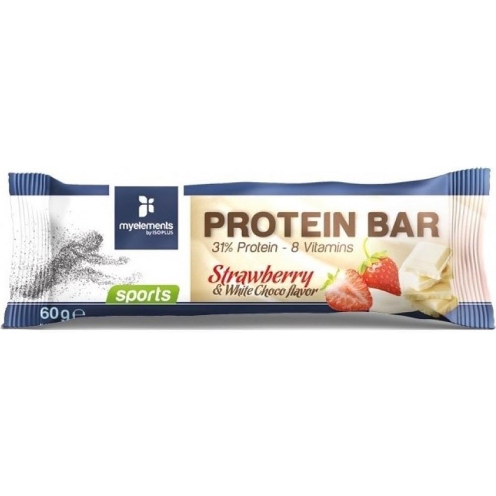 myelements | Protein Bar Sports Μπάρα Πρωτεΐνης | Φράουλα-Λευκή Σοκολάτα | 60g