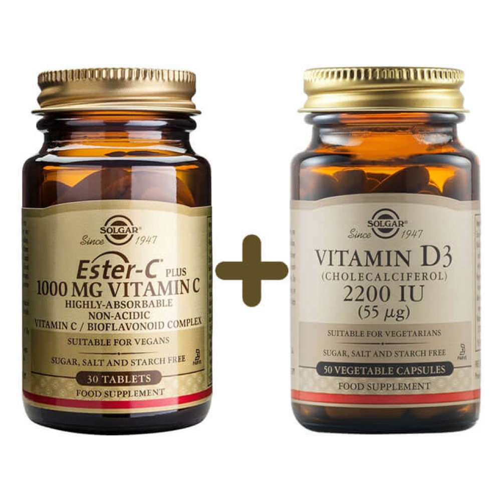 Solgar | Συμπλήρωμα Διατροφής Ester-C 1000mg Vitamin C 30tabs & Vitamin D3 2200IU (55mg) 50veg.caps