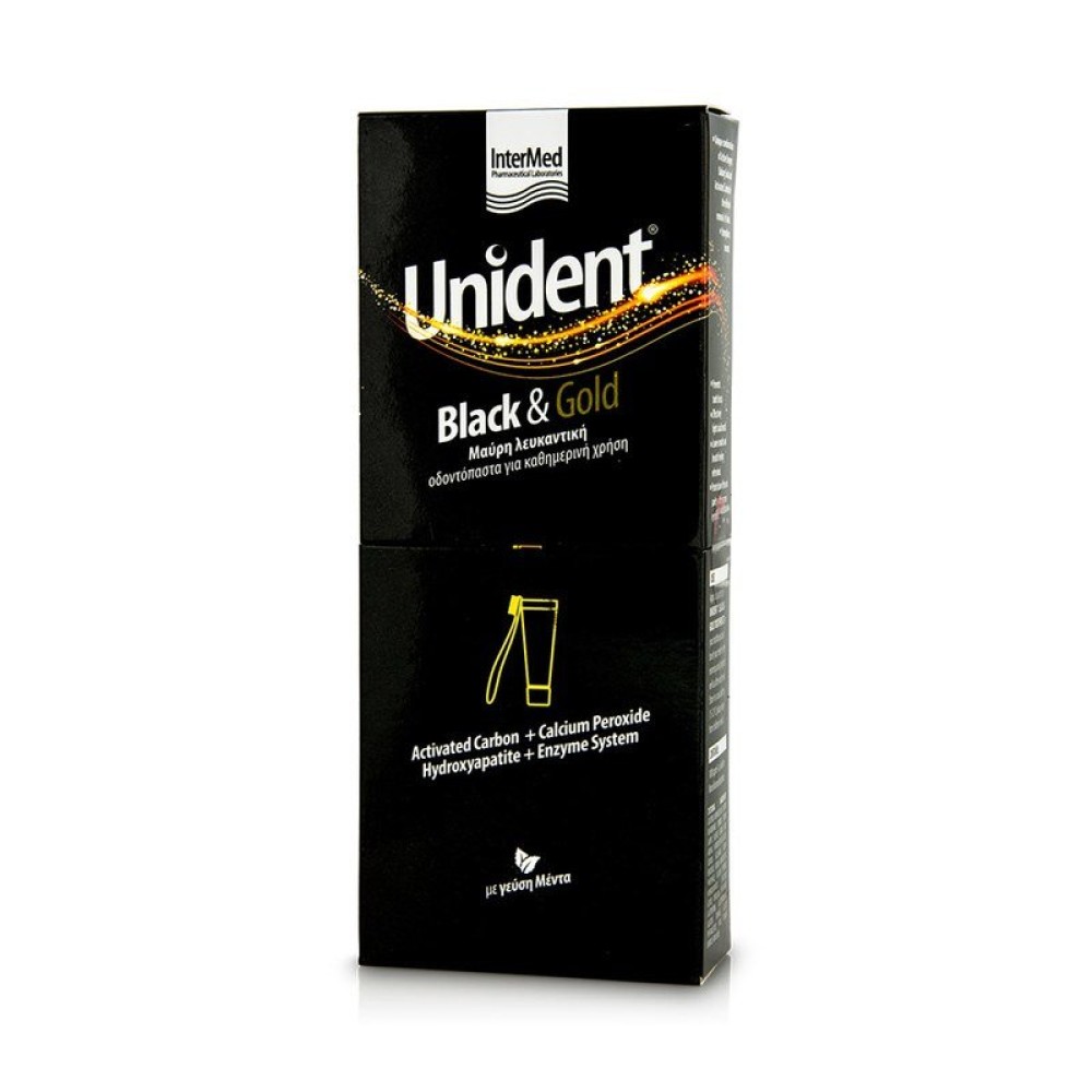 Intermed | Unident Black & Gold Toothpaste Λευκαντική οδοντόπαστα με γεύση Μέντα | 100ml
