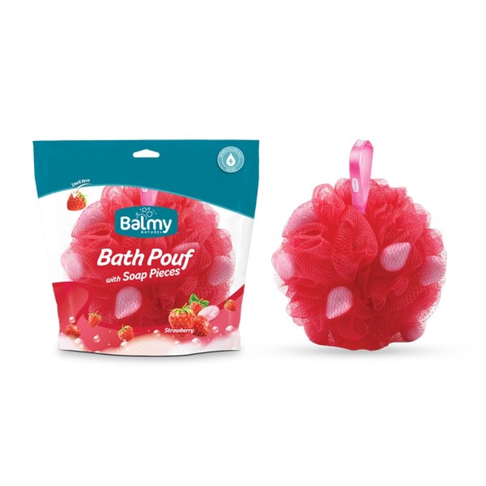 Vican | Balmy Bath Pouf Σφουγγάρι με Πέρλες Σαπουνιού με Άρωμα Φράουλα | 1τμχ