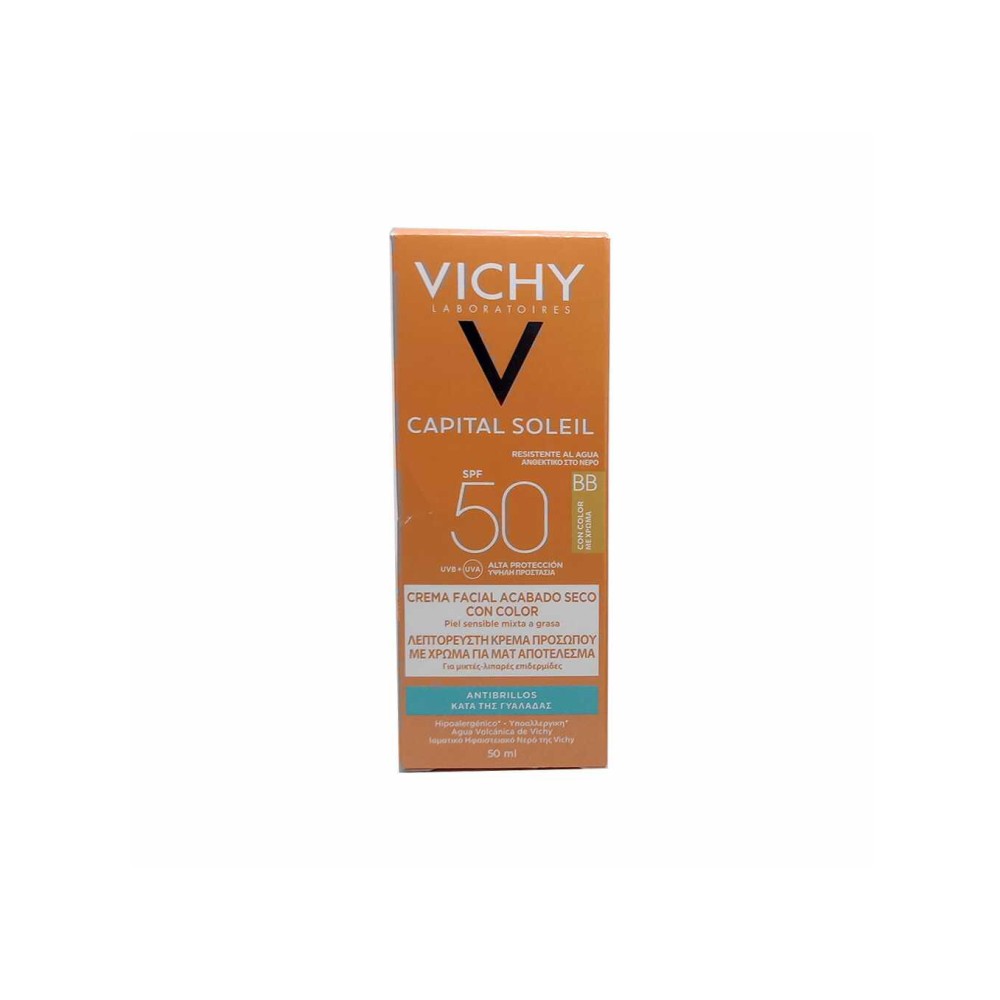 Vichy | Capital Soleil Tinted Dry Touch BB | Αντηλιακή Κρέμα Προσώπου με Χρώμα και Ματ Αποτέλεσμα SPF50+ | 50ml