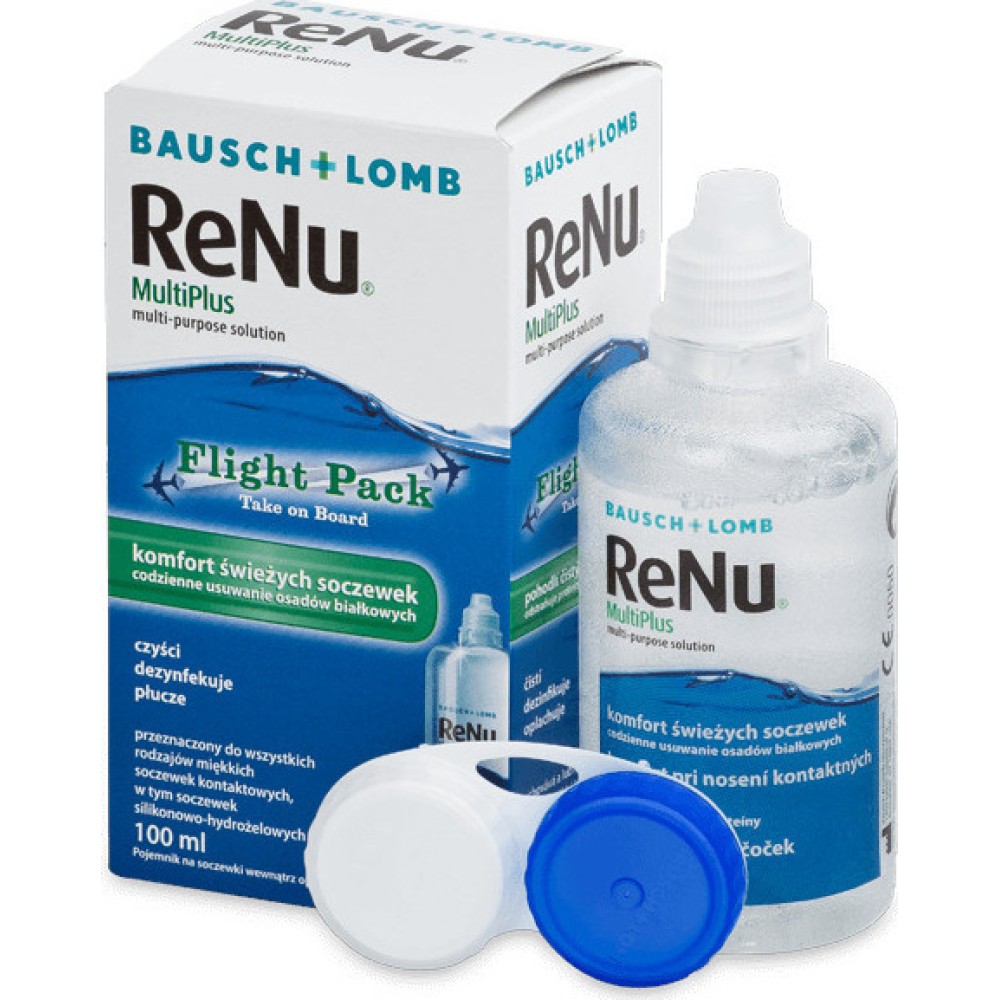 Bausch & Lomb | ReNu Multiplus Flight Pack Διάλυμα Καθαρισμού Φακών Επαφής Πολλαπλών Χρήσεων & Θήκη Φακών | 100ml