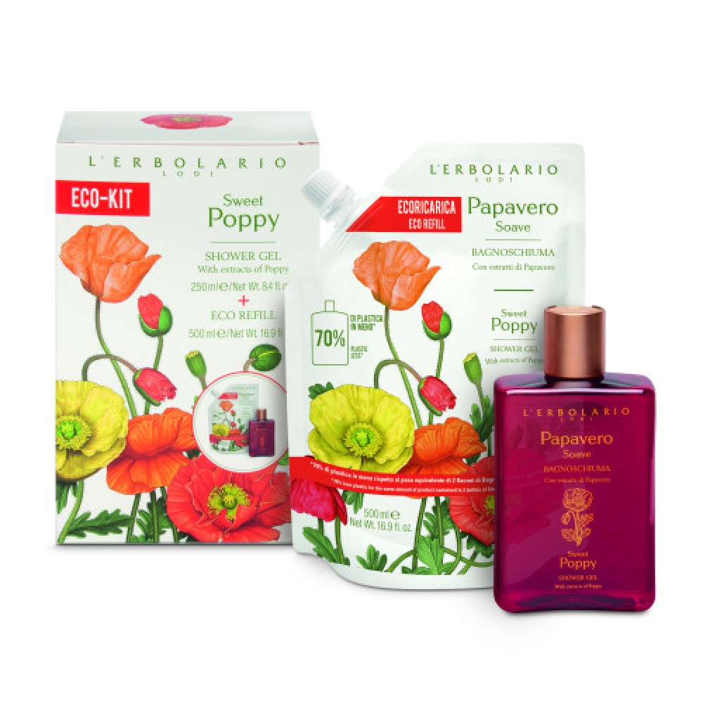 L ' Erbolario | Sweet Poppy Shower Gel  Eco-Kit Αρωματικό Αφρόλουτρο 250ml & Οικολογικό Ανταλλακτικό 500ml