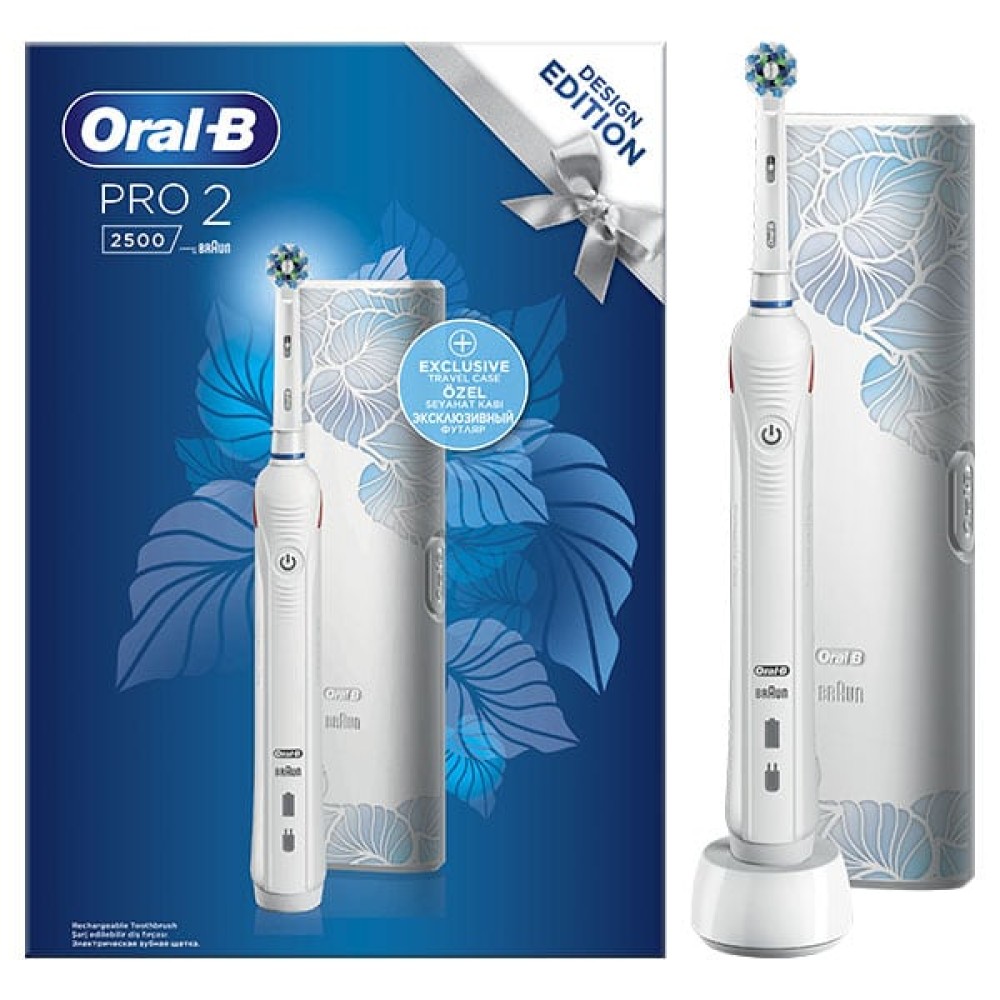 Oral-B | Επαναφορτιζόμενη Ηλεκτρική Οδοντόβουρτσα Pro 2 2500 White Design Edition &  ΔΩΡΟ Θήκη Ταξιδίου