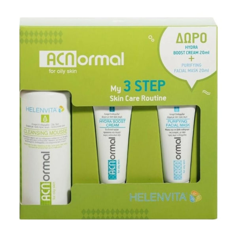 Helenvita | ACNormal My 3 Steps Skin Care Routine | Cleansing Mouse Αφρός Καθαρισμού 150ml & ΔΩΡΟ Hydra Boost Cream Κρέμα Προσώπου 20ml & Purifying Facial Mask Μάσκα για Βαθύ Καθαρισμό 20ml