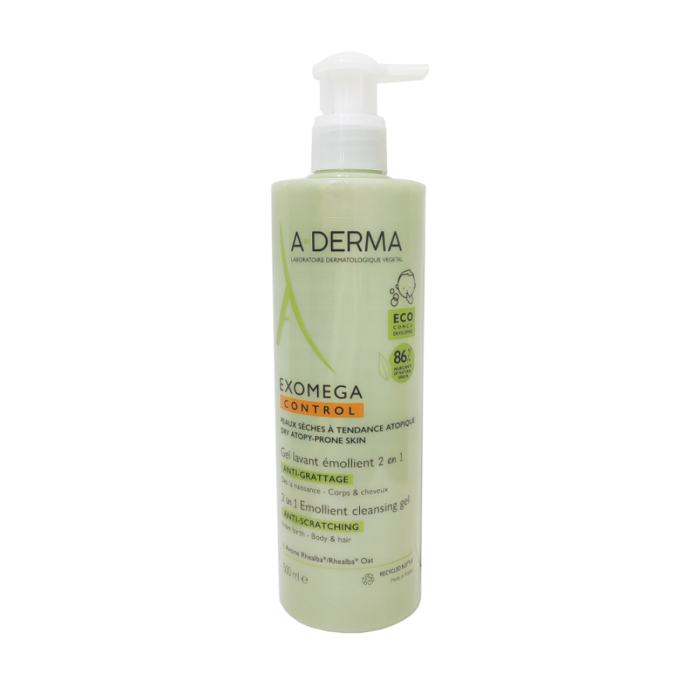 A-Derma | Exomega Gel Lavant Emollient Μαλακτικό Τζελ Καθαρισμού 2 για το Ατοπικό Δέρμα με Αντλία για Μαλλιά & Σώμα | 500ml