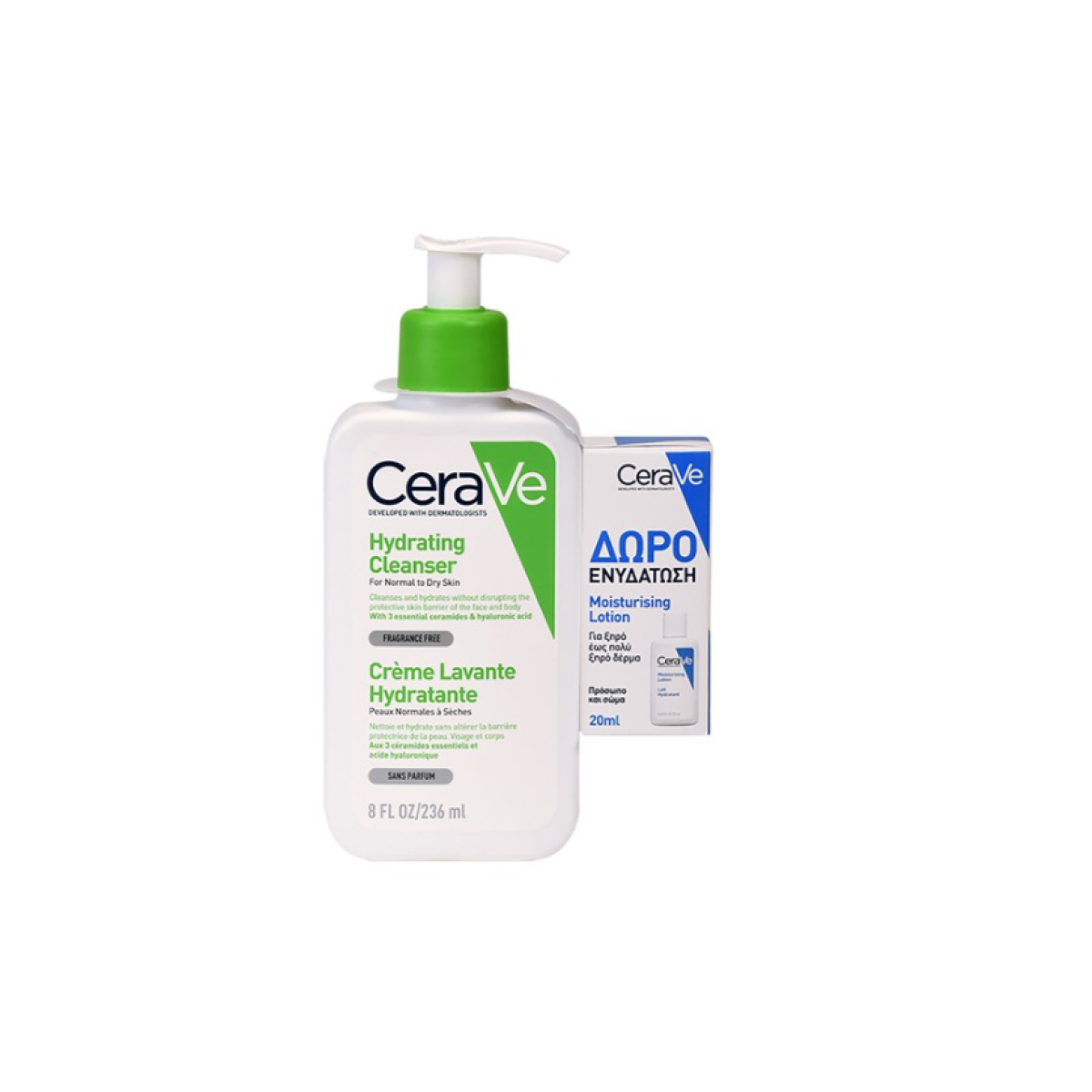 Cerave | Promo Hydrating Cleanser Κρέμα Καθαρισμού για Κανονικό-Ξηρό δέρμα 236ml & ΔΩΡΟ Ενυδατικό Γαλάκτωμα Σώματος Για Ξηρό Έως Πολύ Ξηρό Δέρμα 20ml