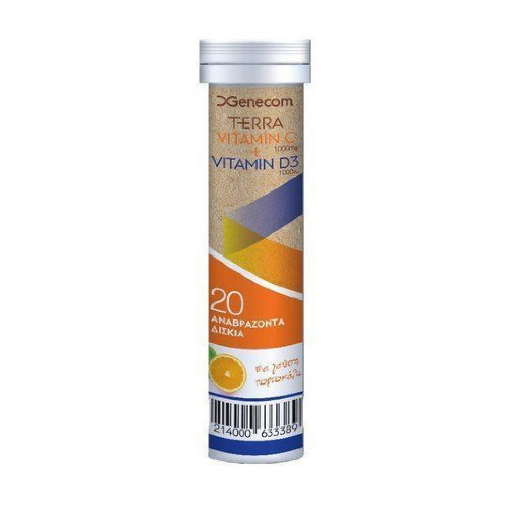 Genecom | Terra Vitamin C 1000mg  & Vitamin D3 1000iu | 20 Αναβράζοντα Δισκία