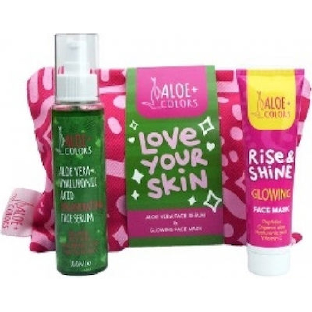 Aloe+ Colors | Gift Bag Love Your Skin | Aloe Vera+ Hyaluronic Acid Regenerating Face Serum 100ml | & Glowing Face Mask 55ml