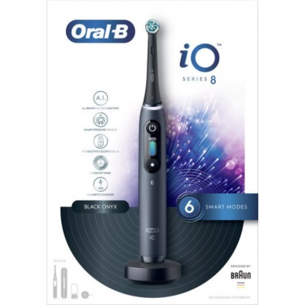 Oral-B | iO Series 8 | Ηλεκτρική Οδοντόβουρτσα με Χρονομετρητή και Αισθητήρα Πίεσης | Black Onyx